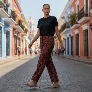 Boden ‘Bistro Capri’ Pant in Red & Black Tapestry Brocade Print Jacquard Size 4P